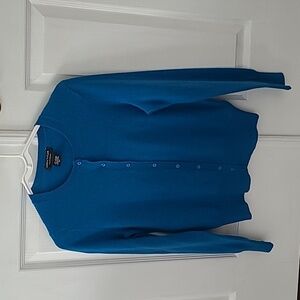 Lord & Taylor Blue Cardigan Sweater with Textured Knit